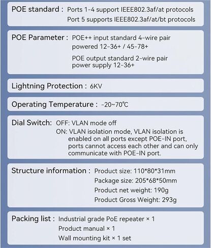 Repeater POE Industrial 4 Port Gigabit POE Repeater Extender 1000Mbps Aluminum Alloy DIN Rail 90W Input in Kuwait