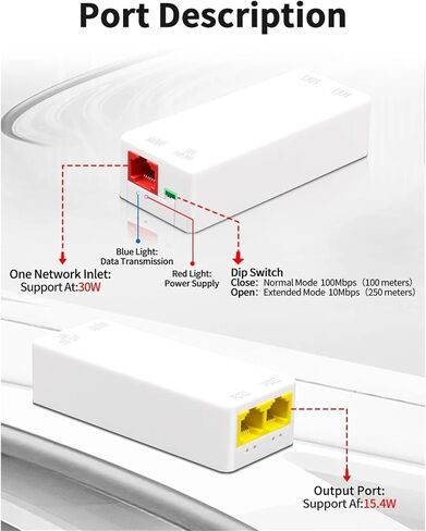 مكرر POE 2 Port POE مكرر 100Mbps 1 إلى 2 PoE موسع مع IEEE802.3af/at Plug&Play 48V in Kuwait