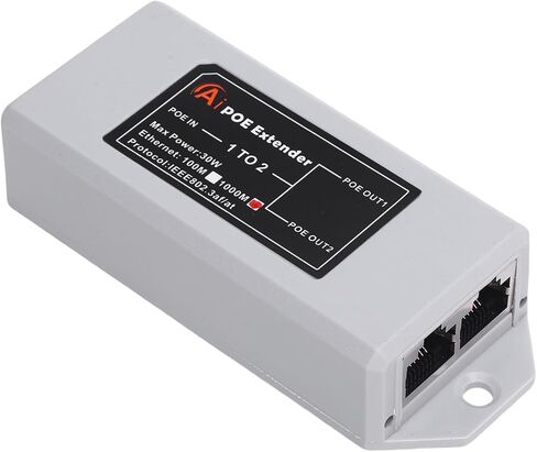 2 Port Gigabit PoE Extender, 1 in 2 Out 1000Mbps PoE Repeater, Wall Mount Device with Plug and Play Design, Ideal for Long Distance Transfer for Home & Hotel in Kuwait