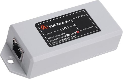 2 Port Gigabit PoE Extender, 1 in 2 Out 1000Mbps PoE Repeater, Wall Mount Device with Plug and Play Design, Ideal for Long Distance Transfer for Home & Hotel in Kuwait