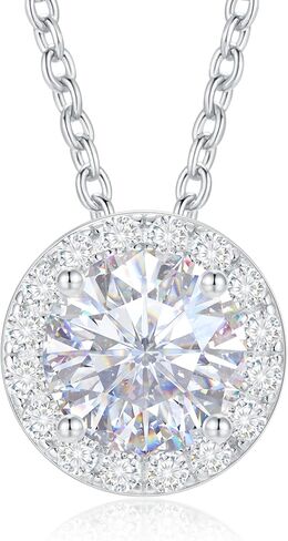 Moissanite Necklace Halo Diamond Pendant for Women 0.5CT-4.0CT 18K White/Yellow Gold Plated Sterling Silver Necklace Circle Round Dainty Pendant Christmas Gift for Her Wife Mother Girlfriend 18+2 inches Lab Created Dimaond Jewelry with GRA Certificate of  in Kuwait