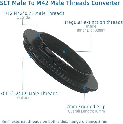 SCT ذكر إلى M42 ذكر المواضيع T-حلقة محول 2 "-24TPI تحويل إلى M42 * 0.75 مللي متر تلسكوب المواضيع محول التحويل in Kuwait