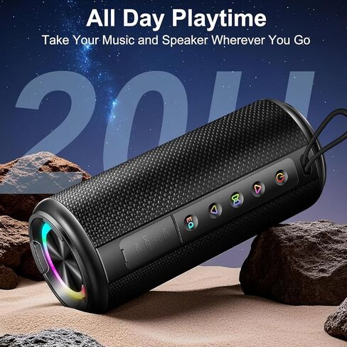 مكبر صوت بلوتوث محمول، مكبر صوت بلوتوث 5.4، مكبر صوت مزدوج 30 وات، قناة 2.0، صوت جهير عميق، وقت تشغيل 30 ساعة، أضواء RGB ملونة، مقاومة للماء IPX7، اقتران TWS للأماكن الخارجية/المنزل/الحفلة/السفر، أفكار الهدايا in Kuwait