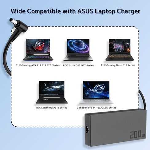 شاحن كمبيوتر محمول 200 واط ADP-200JB D متوافق مع ASUS TUF Gaming A15 F15 A17 F17 FA506 FA507 FA707 Dash 15 FX516 FX517 ROG Strix G15 G17 G513 G713 Zephyrus G15 Zenbook محول (طرف مستدير 6.0 × 3.7 مم) in Kuwait