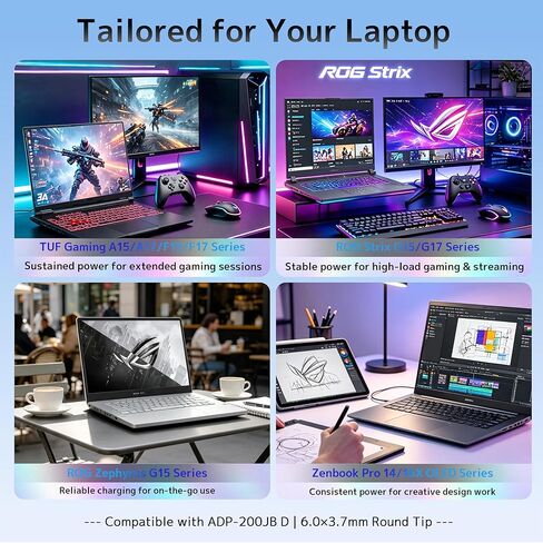 شاحن كمبيوتر محمول 200 واط ADP-200JB D متوافق مع ASUS TUF Gaming A15 F15 A17 F17 FA506 FA507 FA707 Dash 15 FX516 FX517 ROG Strix G15 G17 G513 G713 Zephyrus G15 Zenbook محول (طرف مستدير 6.0 × 3.7 مم) in Kuwait