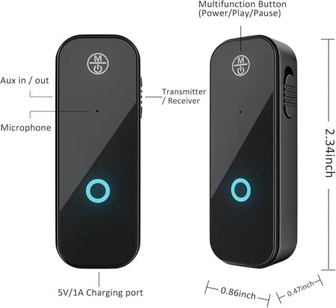 PWireless Bluetooth AUX Adpater for Car, 2 in 1 Bluetooth 5.0 Transmitter Receiver, 3.5mm Aux Audio Adapter, Wireless Audio Receiver for for Cars, Speakers, Stereo Systems and Headphones in Kuwait