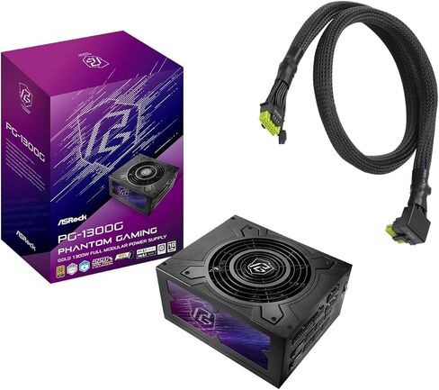 ASRock Phantom Gaming PG-1300G 1300W 80+ Gold PSU & 600W 12V-2x6 GPU Cable Bundle | ATX3.1 & PCIe5.1 Ready with 10-Year Warranty in Kuwait