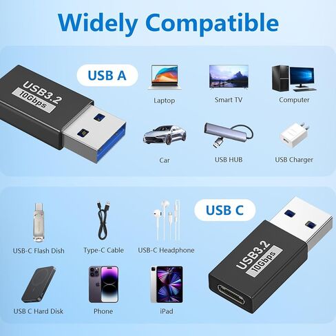 5Pack USB to USB C Adapter, USB C Female to USB Male Adapter 10Gbps Type C Converter for iPhone 17 16 15 14 13 Plus Pro Max,iPad Air Mini 6 7,Samsung Galaxy S23 S24,iPad Air (USB A to USB C, 5Pack) in Kuwait