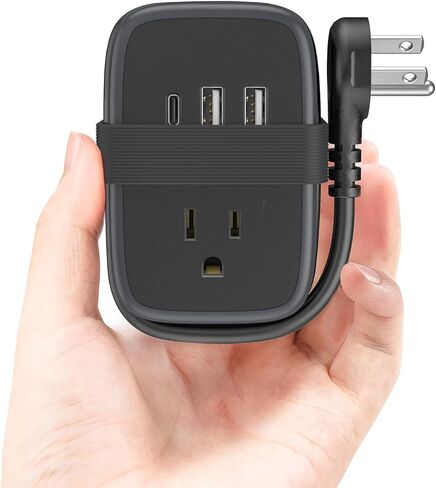 شريط طاقة للسفر مع منفذ USB C، NTONPOWER صغير مع قابس مسطح، سلك تمديد متعدد التوصيل للسفر، شريط طاقة محمول مع 2 منافذ 3 USB (1 C)، لأساسيات الرحلات البحرية المنزلية in Kuwait