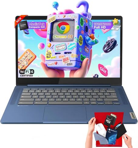 Lenovo Chromebook 14 بوصة تعمل باللمس Slim 3 كمبيوتر محمول Business Student، ذاكرة وصول عشوائي 4 جيجابايت، تخزين 320 جيجابايت (64 جيجابايت eMMC + بطاقة 256 جيجابايت)، MediaTek Kompanio 520، WiFi 6، نظام تشغيل Chrome in Kuwait