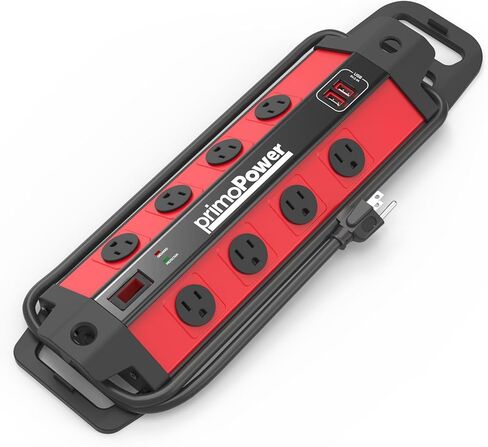 Metal Workshop Surge Protector Power Strip with 2 USB Ports - 8 Spaced Outlets, 500J Surge & Overload Protection, 4FT 14AWG Cord, Rugged Metal Housing, 125V/15A/1875W, Ideal for Indoor Workshop in Kuwait