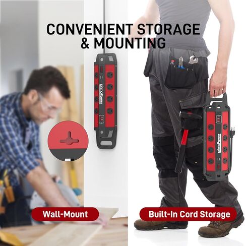 Metal Workshop Surge Protector Power Strip with 2 USB Ports - 8 Spaced Outlets, 500J Surge & Overload Protection, 4FT 14AWG Cord, Rugged Metal Housing, 125V/15A/1875W, Ideal for Indoor Workshop in Kuwait