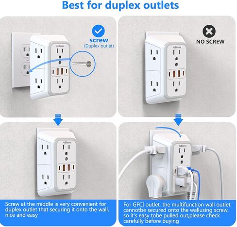 JcBlaon Outlet Extender Surge Protecto، 6 موسع منافذ مع 4 منافذ USB، 3 جوانب طاقة 1050J، شاحن حائط موسع متعدد التوصيل للسفر في المنزل والمكتب in Kuwait