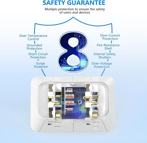 JcBlaon Outlet Extender Surge Protecto، 6 موسع منافذ مع 4 منافذ USB، 3 جوانب طاقة 1050J، شاحن حائط موسع متعدد التوصيل للسفر في المنزل والمكتب in Kuwait