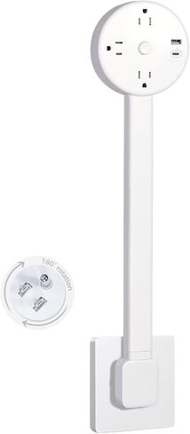 Rotating Multi-Outlet Extension with On/Off Power Switch and USB Ports, Vertical Power Lift Socket Expander, Extendable Power Strip for Behind Couches, Desks, or Tables in Kuwait