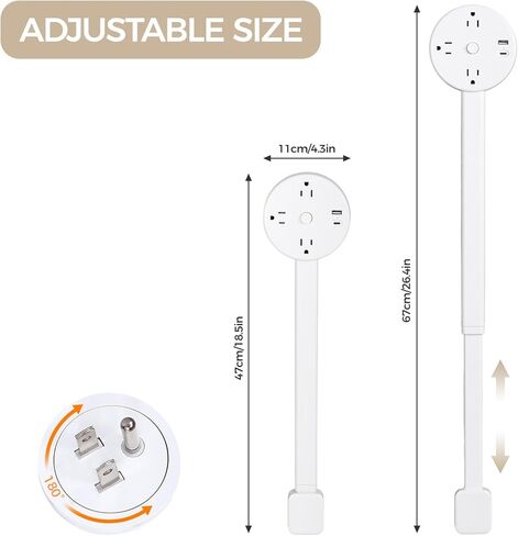 Rotating Multi-Outlet Extension with On/Off Power Switch and USB Ports, Vertical Power Lift Socket Expander, Extendable Power Strip for Behind Couches, Desks, or Tables in Kuwait