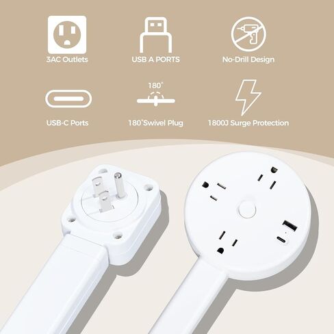 Rotating Multi-Outlet Extension with On/Off Power Switch and USB Ports, Vertical Power Lift Socket Expander, Extendable Power Strip for Behind Couches, Desks, or Tables in Kuwait