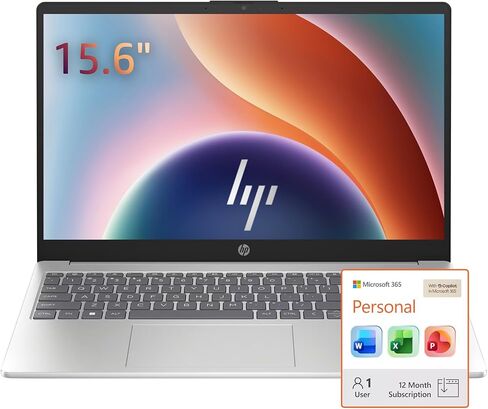 كمبيوتر محمول HP 15.6 بوصة للطلاب والمنزل، ذاكرة وصول عشوائي 16 جيجابايت، 512 جيجابايت خارجي و128 جيجابايت UFS، MS 365 سنة واحدة، Intel 4-Core N100، Windows 11، Wi-Fi 6، شاشة مضادة للتوهج، خفيف ونحيف للاستخدام اليومي in Kuwait