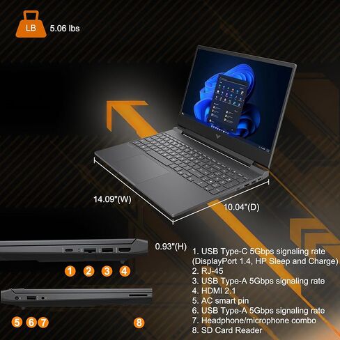 كمبيوتر محمول HP Victus 15 للألعاب مقاس 15.6 بوصة FHD IPS 144 هرتز (AMD FreeSync Premium) AMD 6-core Ryzen 5 7535HS 8GB DDR5 512GB SSD Radeon RX 6550M (>RTX3050) كابل طابعة USB-C سريع الشحن Win11 ICP بإضاءة خلفية in Kuwait