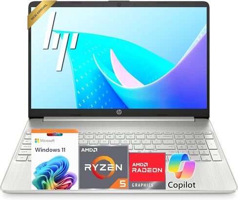 كمبيوتر محمول HP 15.6 بوصة FHD IPS | Ryzen 5 5500U | إصدار 2026 | 8 جيجابايت DDR4RAM 256 جيجابايت SSD | Copilot AI | بطارية 10H | رسومات AMD Radeon | HDMI | Windows 11 Home in Kuwait