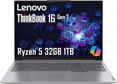 Lenovo ThinkBook 16 Gen 7 Business Laptop (16 بوصة FHD+ مضاد للتوهج، AMD Ryzen 5 7533HS (> i7-1255U)، ذاكرة الوصول العشوائي DDR5 سعة 32 جيجابايت، 1 تيرابايت SSD)، قارئ بصمات الأصابع، كاميرا ويب، إيثرنت، Wi-Fi 6، Win 11 Pro مع مساعد الطيار، رمادي in Kuwait