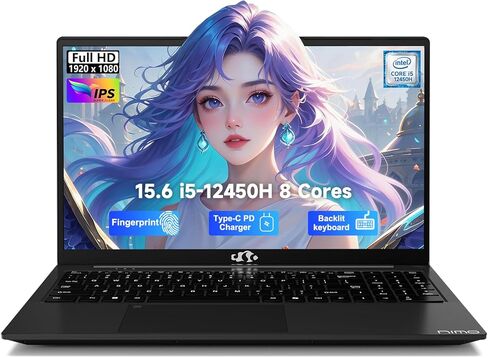 NIMO 15.6 بوصة FHD lPS-Business-Laptop، i5-12450H 8 Cores 8GB RAM 256GB SSD (Beat i7-11800H، حتى 4.4 جيجا هرتز) كمبيوتر طالب مع لوحة مفاتيح بإضاءة خلفية لبصمة الإصبع 100 وات من النوع C WiFi-6 Numpad in Kuwait