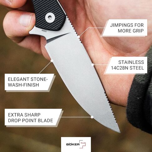 BOKER MAGNUM® Brasa - سكين صيد كامل التانغ EDC بشفرة ثابتة - مقبض G10 أسود وغمد Kydex - سكين حزام احتياطي خفيف الوزن مع شفرة نقطة إسقاط 2.83 بوصة in Kuwait