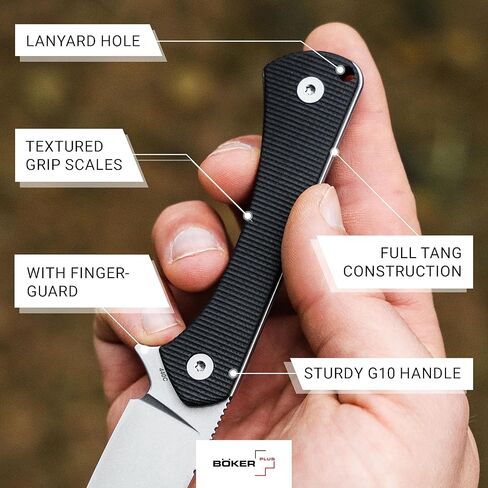 BOKER MAGNUM® Brasa - سكين صيد كامل التانغ EDC بشفرة ثابتة - مقبض G10 أسود وغمد Kydex - سكين حزام احتياطي خفيف الوزن مع شفرة نقطة إسقاط 2.83 بوصة in Kuwait