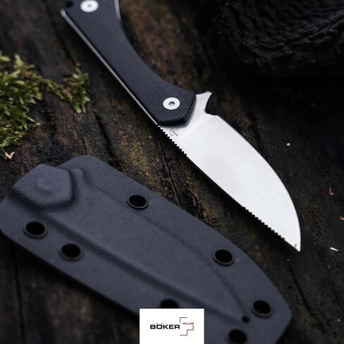 BOKER MAGNUM® Brasa - سكين صيد كامل التانغ EDC بشفرة ثابتة - مقبض G10 أسود وغمد Kydex - سكين حزام احتياطي خفيف الوزن مع شفرة نقطة إسقاط 2.83 بوصة in Kuwait