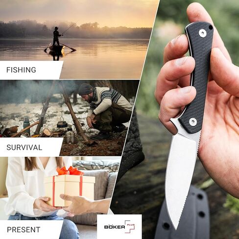 BOKER MAGNUM® Brasa - سكين صيد كامل التانغ EDC بشفرة ثابتة - مقبض G10 أسود وغمد Kydex - سكين حزام احتياطي خفيف الوزن مع شفرة نقطة إسقاط 2.83 بوصة in Kuwait