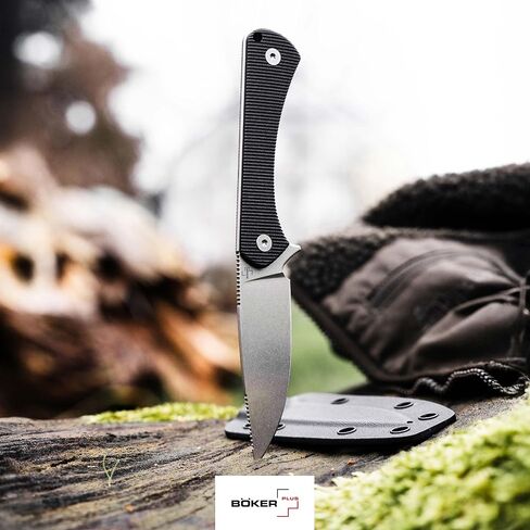BOKER MAGNUM® Brasa - سكين صيد كامل التانغ EDC بشفرة ثابتة - مقبض G10 أسود وغمد Kydex - سكين حزام احتياطي خفيف الوزن مع شفرة نقطة إسقاط 2.83 بوصة in Kuwait