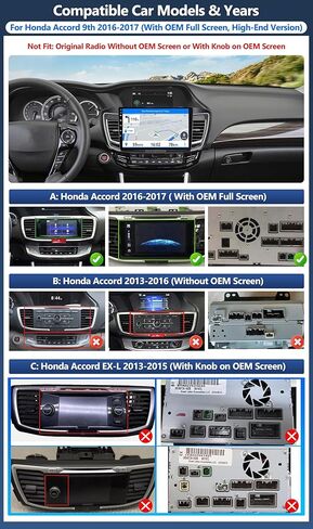 راديو سيارة 2G+64G لسيارة Honda Accord 9th 2016 2017 (مع شاشة كاملة) ستيريو سيارة Android مع CarPlay اللاسلكي Android Auto GPS Navigation بلوتوث 10 بوصة شاشة تعمل باللمس وحدة رئيسية مع كاميرا احتياطية عالية الدقة in Kuwait