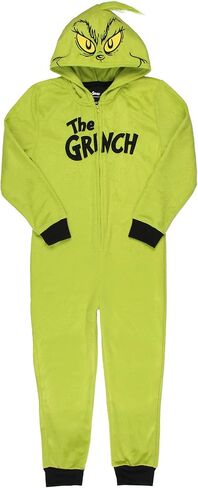 Dr. Seuss Grinch Fleece Onesie Pajamas - Matching Family Adult Kids Hooded Costume in Saudi Arabia