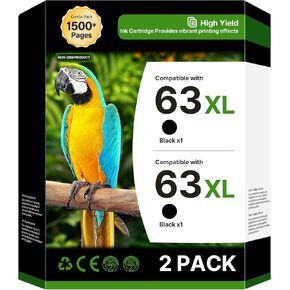 خرطوشة حبر سوداء 63XL (عبوتان) عالية الإنتاجية لحزمة HP Ink 63 63XL HP63 XL Combo Pack مناسبة لسلسلة DeskJet 1112، 2130، 3630؛ إنفي 4510، سلسلة 4520؛ طابعة OfficeJet 3830، 4650، 5200 F6U62AN in Kuwait