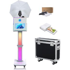 15.6 inch Photo Booth Machine with Soft-Light Umbrella Selfie Portable Touch Screen Photobooth with RGB Light,Sharing Station Photo Booth for Events (Blcak, Photo Booth Machine) in Kuwait