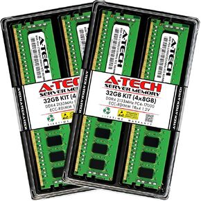 A-Tech 32GB Kit (4x8GB) RAM for Dell PowerEdge FC430, FC640, M630, R430, R440, R540, R630, R740, R830, R840, T430 | DDR4 2133MHz PC4-17000 ECC RDIMM 1Rx4 Registered Server Memory Upgrade in Kuwait
