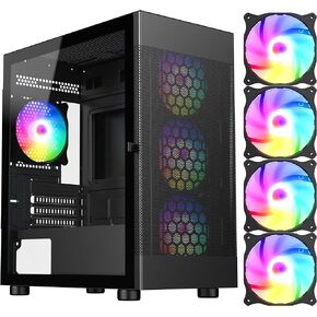 حافظة كمبيوتر ألعاب DIYPC ARGB-G5-BK سوداء USB3.0 من الزجاج المقسى Micro ATX مع 4 مراوح ARGB (مثبتة مسبقًا) in Kuwait