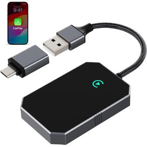 محول CarPlay اللاسلكي المُحسّن لعام 2026 لأجهزة iPhone - تحويل سلكي من المصنع إلى التوصيل والتشغيل اللاسلكي USB-A/USB-C، بدون زمن انتقال Siri/HD Nav، متوافق مع السيارة مع CarPlay السلكية وiOS 10+ in Kuwait