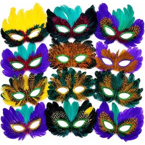 4E's Novelty Bulk Mardi Gras Masks With Feathers for Adult Men Women, Masquerade Party Masks for Party Outfit Accessories in Kuwait