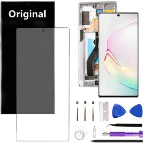 استبدال شاشة AMOLED Galaxy Note10 Plus الأصلية مقاس 6.8 بوصة لهاتف Samsung Galaxy Note10plus 5G N975U N976U مجموعة محول الأرقام لشاشة تعمل باللمس (﻿ مع إطار رمادي + فيلم واقي + أدوات) in Kuwait