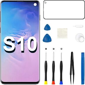 مجموعة استبدال شاشة LCD لهاتف Samsung Galaxy S10 مع إطار مع سماعة أذن ومكبر الصوت وزر الصوت الجانبي ومحرك الاهتزاز SM-G973U ومحول رقمي بشاشة تعمل باللمس (بدون وظيفة بصمة الإصبع) in Kuwait