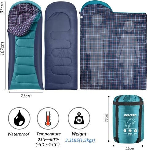 Flannel Sleeping Bag Lightweight, Portable, Waterproof 3-4 Seasons Warm Cold Weather Sleeping Bag for Adults & Kids - Indoor & Outdoor: Camping, Backpacking, Hiking in Kuwait