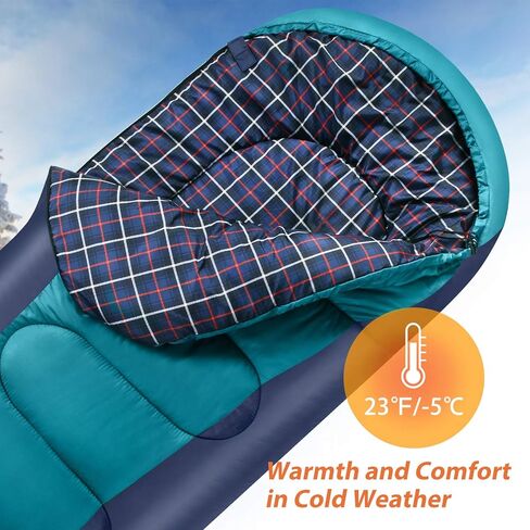 Flannel Sleeping Bag Lightweight, Portable, Waterproof 3-4 Seasons Warm Cold Weather Sleeping Bag for Adults & Kids - Indoor & Outdoor: Camping, Backpacking, Hiking in Kuwait