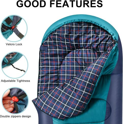 Flannel Sleeping Bag Lightweight, Portable, Waterproof 3-4 Seasons Warm Cold Weather Sleeping Bag for Adults & Kids - Indoor & Outdoor: Camping, Backpacking, Hiking in Kuwait