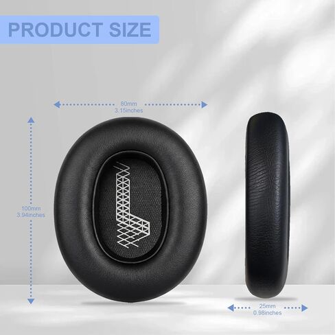 وسائد أذن بديلة لسماعات JBL E65BTNC/Live 650BTNC/Live 770NC/Live 660NC/Duet NC، وسائد سميكة للغاية، غطاء أكواب الأذن، وسادات أذن من الجلد الناعم وإسفنج الذاكرة - أسود in Kuwait