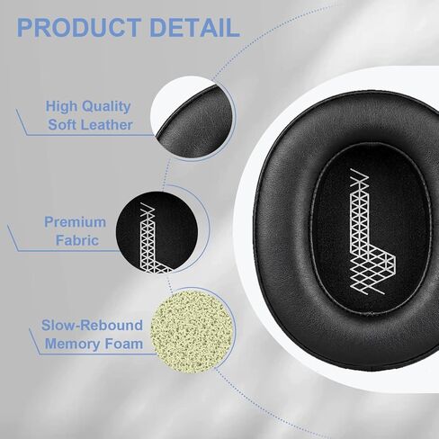 وسائد أذن بديلة لسماعات JBL E65BTNC/Live 650BTNC/Live 770NC/Live 660NC/Duet NC، وسائد سميكة للغاية، غطاء أكواب الأذن، وسادات أذن من الجلد الناعم وإسفنج الذاكرة - أسود in Kuwait
