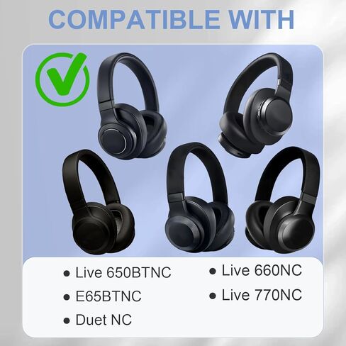 وسائد أذن بديلة لسماعات JBL E65BTNC/Live 650BTNC/Live 770NC/Live 660NC/Duet NC، وسائد سميكة للغاية، غطاء أكواب الأذن، وسادات أذن من الجلد الناعم وإسفنج الذاكرة - أسود in Kuwait