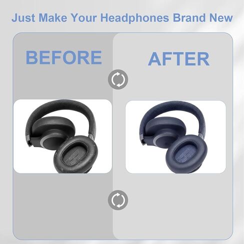 وسائد أذن بديلة لسماعات JBL E65BTNC/Live 650BTNC/Live 770NC/Live 660NC/Duet NC، وسائد سميكة للغاية، غطاء أكواب الأذن، وسادات أذن من الجلد الناعم وإسفنج الذاكرة - أسود in Kuwait
