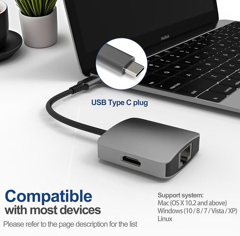 USB-C to HDMI & Ethernet Cable Hub Adapter by PowerEnvy - 4K HDMI, Ethernet 100M LAN, Aluminum Portable Type-C Hub for MacBook Pro/Air, iPad Pro, XPS, MateBook & More in Kuwait