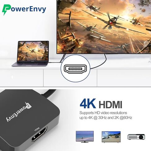 USB-C to HDMI & Ethernet Cable Hub Adapter by PowerEnvy - 4K HDMI, Ethernet 100M LAN, Aluminum Portable Type-C Hub for MacBook Pro/Air, iPad Pro, XPS, MateBook & More in Kuwait
